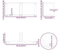 Kavos staliuko kojelės, 2 vnt., baltos, 70x25x(30-31) cm, plienas, T formos