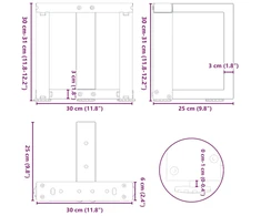 Kavos staliuko kojelės, 2 vnt., baltos, 30x25x(30-31) cm, plienas, T formos