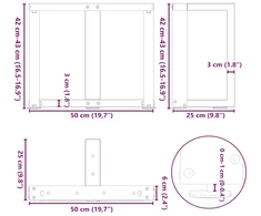 Kavos staliuko kojelės, 2 vnt., baltos, 50x25x(42-43) cm, plienas, T formos