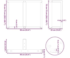 Valgomojo stalo kojelės, 2 vnt., baltos, 90x35x(72-73) cm, plienas, T formos