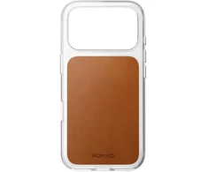 Nomad skaidrus odinis dėklas, balno spalvos (Horween) - iPhone 18 Pro/17 Pro