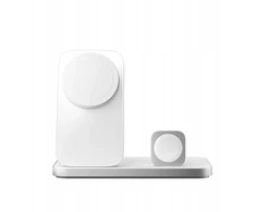 NOMAD Stand One Max - Qi2 belaidis įkroviklis, 25 W trims įrenginiams, suderinamas su „MagSafe“, 4 kartos (sidabrinis)