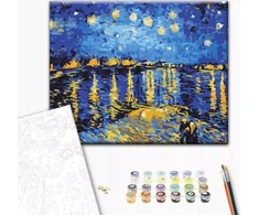 Norimpex Paveikslas pagal numerius BRUSHME, 40x50 cm, žvaigždėta naktis virš Ronos, Vincentas van Goghas, 1 vnt.