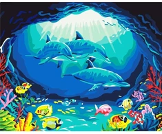 Norimpex Tapyba pagal skaičius - Delfinų šeima 40x50cm