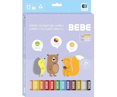 Interdruk Trikampiai pieštukai 12 spalvų Jumbo B&amp;B Kids Pastel