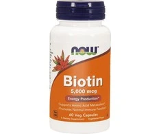 Maisto papildas Biotin 5000 mcg, NOW, 60 kapsulių