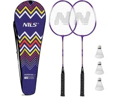 NRZ2053 ALIUMINIO / BADMINTONO RINKINYS 2 RAKETĖS + 3 RAKETĖS + DANGTELIS NILS