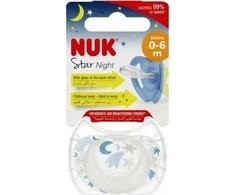 Nuk SILIKONINIS ČIULPTUKAS "STAR NIGHT" 0–6 MĖN., 1 VNT.