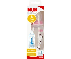 NUK 441120 butelis 300 ml temperatūros indikatorius 0-6 527911, 741926 rožinis