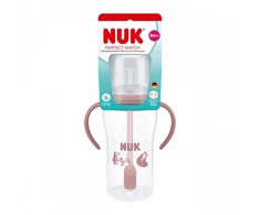 NUK Perfect Match mokomasis kūdikio buteliukas su silikoniniu šiaudeliu BEAR 260 ml