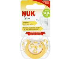 Nuk silikoninis čiulptukas 18-36m, geltonas, Star dizainas