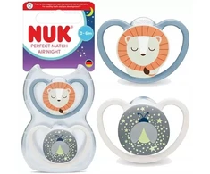 Nuk Perfect Match Air Night silikoniniai čiulptukai 0-6 mėn., šviečiantys tamsoje