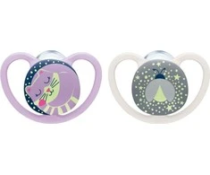 NUK 730578 Silikoninis čiulptukas 0-6m SPACE NIGHT 2 vnt.