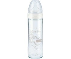 Stiklinis buteliukas su silikono žinduku NUK First Choice + New Classic, 240 ml, 0-6 mėn.