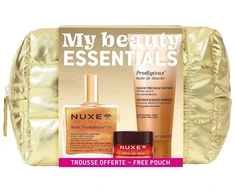 Nuxe „My Beauty Essentials“ rinkinys: aliejus su aukso dalelėmis 50 ml + dušo aliejus 100 ml + lūpų balzamas 15 g