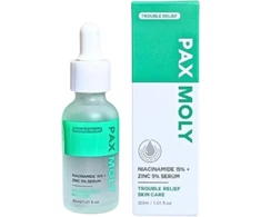 PaxMoly Trouble Relief Niacinamide 15% + Zinc 5% Brightening &amp; Purifying Day &amp; Night Serum For Face, 30 ml