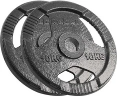 Ketaus olimpinių svarmenų rinkinys 2 x 10 kg, 51 mm skylė, plokštė su rankenomis, REBEL ACTIVE