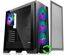 EVOLVEO Ptero Q2+, 2x priekinis skydelis - stiklas / tinklelis, ATX dėklas, juodas, 4x ARGB ventiliatorius