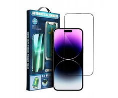 OEM 5D visiškai klijuojamas grūdintas stiklas iPhone 16 Pro Max / 17 Pro Max juodas + aplikatorius