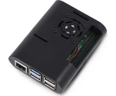 OEM dėklas Raspberry Pi 5 su ventiliatoriumi ir radiatoriais – ABS – juodas}