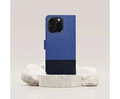OEM atverčiamas dėklas iPhone 16e (SE 4 2025) Gomma Book mėlynas