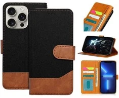 Dėklas Oem JEANS Book skirtas Apple iPhone 16e (SE 4 2025) juodos spalvos
