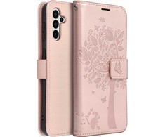 Oem MEZZO Book dėklas skirtas Samsung Galaxy A54 5G medžio rožinio aukso spalvos