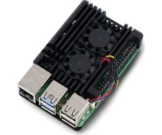 OEM dėklas Raspberry Pi 5 su dviem ventiliatoriais – aliuminis – juodas}