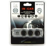 Blow Automobilinio žiebtuvėlio skirstytuvas 1x kištukas 3x lizdas + 2xUSB CS-43