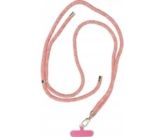 Dėklas OEM SWING (8 mm) telefono virvelė, reguliuojamo ilgio telefono pakabukas / laido ilgis 165 cm (maks. 82,5 cm kilpoje) / ant peties arba kaklo - pink-baltas