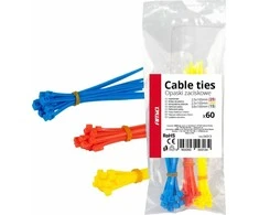 Plastikinių įvairiaspalvių kabelių raištelių rinkinys, 60 vnt. amio-04313
