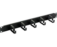 Techly 305922 Kabelių laikiklis 19" stelažų spintelėms, 1U, 5 rankenos 65mm, Juoda