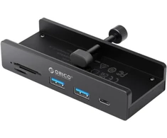 Orico aktyvus USB-C šakotuvas 10 Gbps, 15 W, prisukamas, 2 x USB-A, SD skaitytuvas, USB-C, juodas