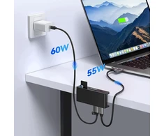 Orico Aktywny hub USB-C 10Gbps, PowerDelivery 60 W, przykręcany, 2x USB-A, czytnik SD, USB-C, juoda (MH5PCM-10-BK-BP)