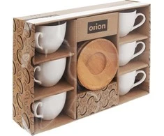 Orion porcelianinis puodelis su lėkštute 100 ml balta 6 vnt.