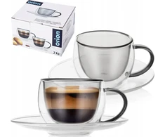 Orion Espresso puodeliai su lėkštutėmis, 90 ml, 2 vnt., dvigubos sienelės