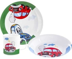 Orion Vaikiškų indų rinkinys porcelianas AUTO 3 vnt. (puodelis, lėkštė, dubuo)