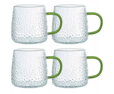 Orion stiklinės 4 x 350 ml su grioveliais ir žalia rankena