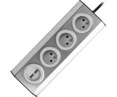 Orno Lizdas Baldai, virtuvės lizdas su USB įkrovikliu, tvirtinamas „Velcro“ juosta su 1,5 m laidu - 3x2P+Z, 2xUSB, INOX su 1,5 m laidu.