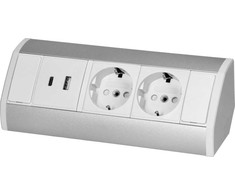 Orno Baldų lizdas 2x2P+Z (Schuko), 2xUSB (tipas A+C; 2.4A), balta ir sidabrinė