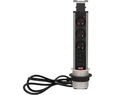 Orno Lizdas Baldų lizdas, ištraukiamas iš stalviršio, Ø6 cm, su USB įkrovikliu, spyna ir 1,8 m laidu, 3x2P+Z