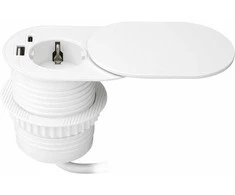 Orno Lizdas Baldinis lizdas Ø6cm, įleidžiamas į stalviršį su stumdomu dangteliu, USB įkrovikliu ir 1,9m laidu, 1x2P+Z (Schuko), 2xUSB (A+C tipo; PD20W), baltas