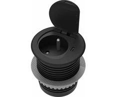 Orno Lizdas Baldinis lizdas Ø6cm, įleidžiamas į stalviršį, su dangteliu, USB įkrovikliu ir 1,9m laidu, 1x2P+Z (prancūziškas), 1xUSB (C tipo; 20W), juodas