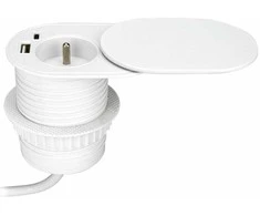 Orno Lizdas meblowe -6cm, wpuszczane w blat su przesuwną pokrywką, ładowarką USB i przewodem 1,9m, 1x2P+Z (French), 2xUSB (typ A+C; PD20W), balta
