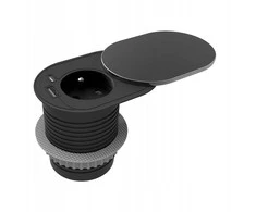Orno Lizdas baldai? 6cm, įmontuojami į stalviršį su stumdomu dangčiu, USB įkrovikliu ir 1,9m laidu, 1x2P+Z (prancūziškas), 2xUSB (A+C tipo; PD20W), juoda