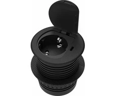 Orno Lizdas Baldinis lizdas Ø6cm, įleidžiamas į stalviršį, su dangteliu, USB įkrovikliu ir 1,9m laidu, 1x2P+Z (Schuko), 1xUSB (C tipo; 20W), juodas