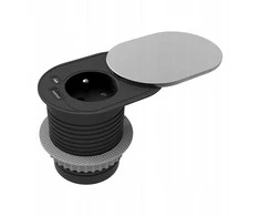 Orno Lizdas Baldinis lizdas Ø6cm, įleidžiamas į stalviršį su stumdomu dangteliu, USB įkrovikliu ir 1,9m laidu, 1x2P+Z (prancūziškas), 2xUSB (A+C tipo; PD20W), sidabrinis