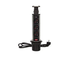 Orno Lizdas Baldų lizdas Ø6cm, ištraukiamas iš stalviršio, su spyna ir 1,8m laidu, 3x2P+Z, INOX