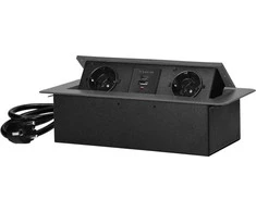 Orno Baldų lizdas įleistas į stalviršį plokščiu frezuotu kraštu, USB įkroviklis ir 1,5 m laidas, 2x2P+Z (Schuko), 2xUSB (tipas A+C; 3,6A), grafitas