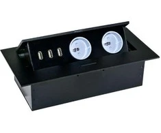 Orno Lizdas Baldų lizdas, įleidžiamas į stalviršį, su storu kraštu, 2x2P+Z, 3 USB prievadai, juodas